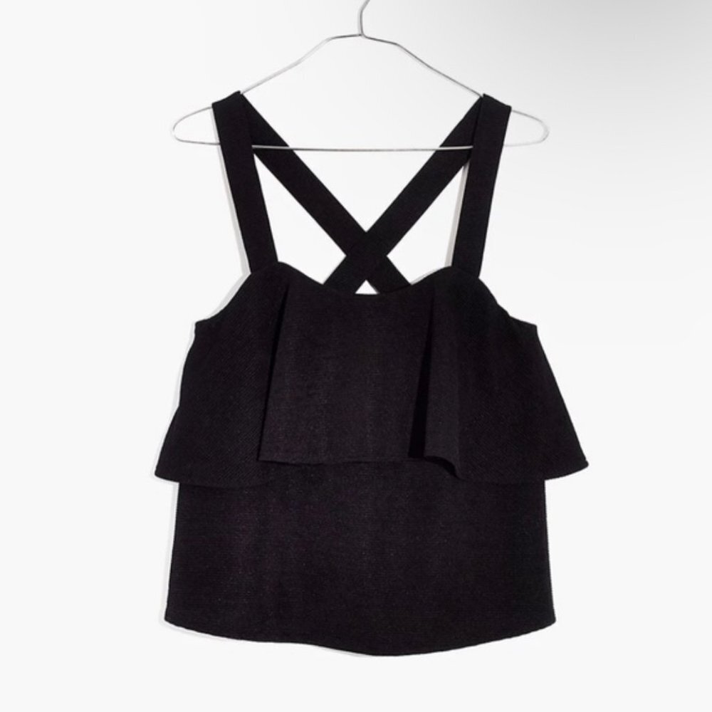 Madewell Texture & Thread Ruffle Tiered Tank Top Black Size Medium